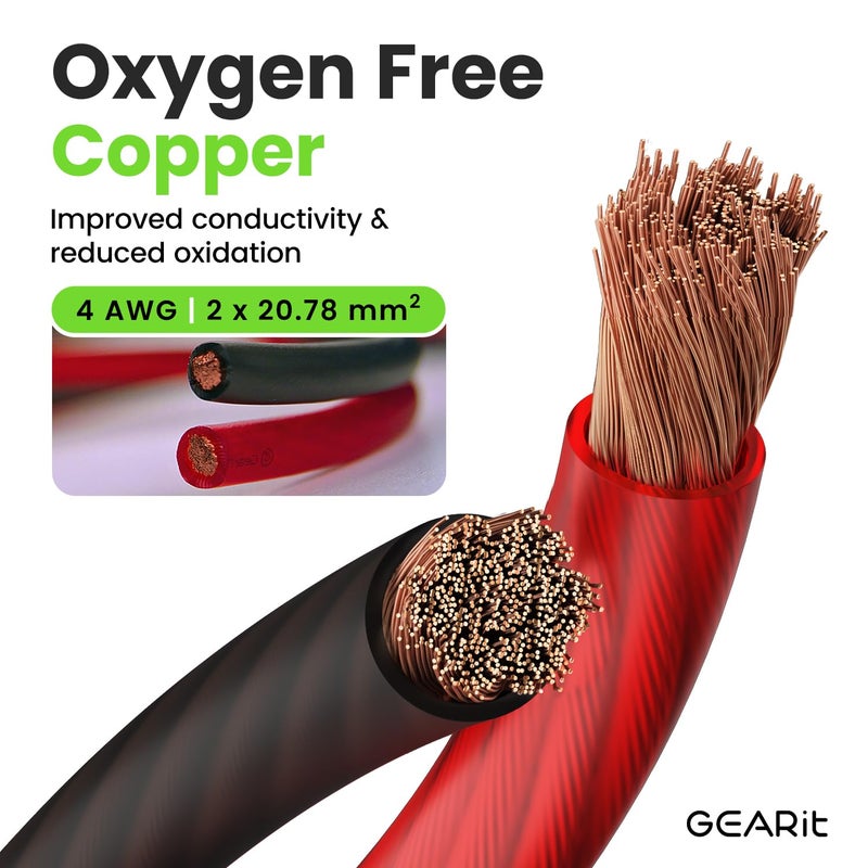 GearIT سلك نحاسي خالي من الأكسجين 4 قياس (25 قدم لكل منهما - أسود/أحمر شفاف) 4 AWG - سلك طاقة/أرضي للسيارات، كابل بطارية، مكبر صوت سيارة، مقطورة RV، مضخم، كهربائي 4ga 25 قدم - Image 2